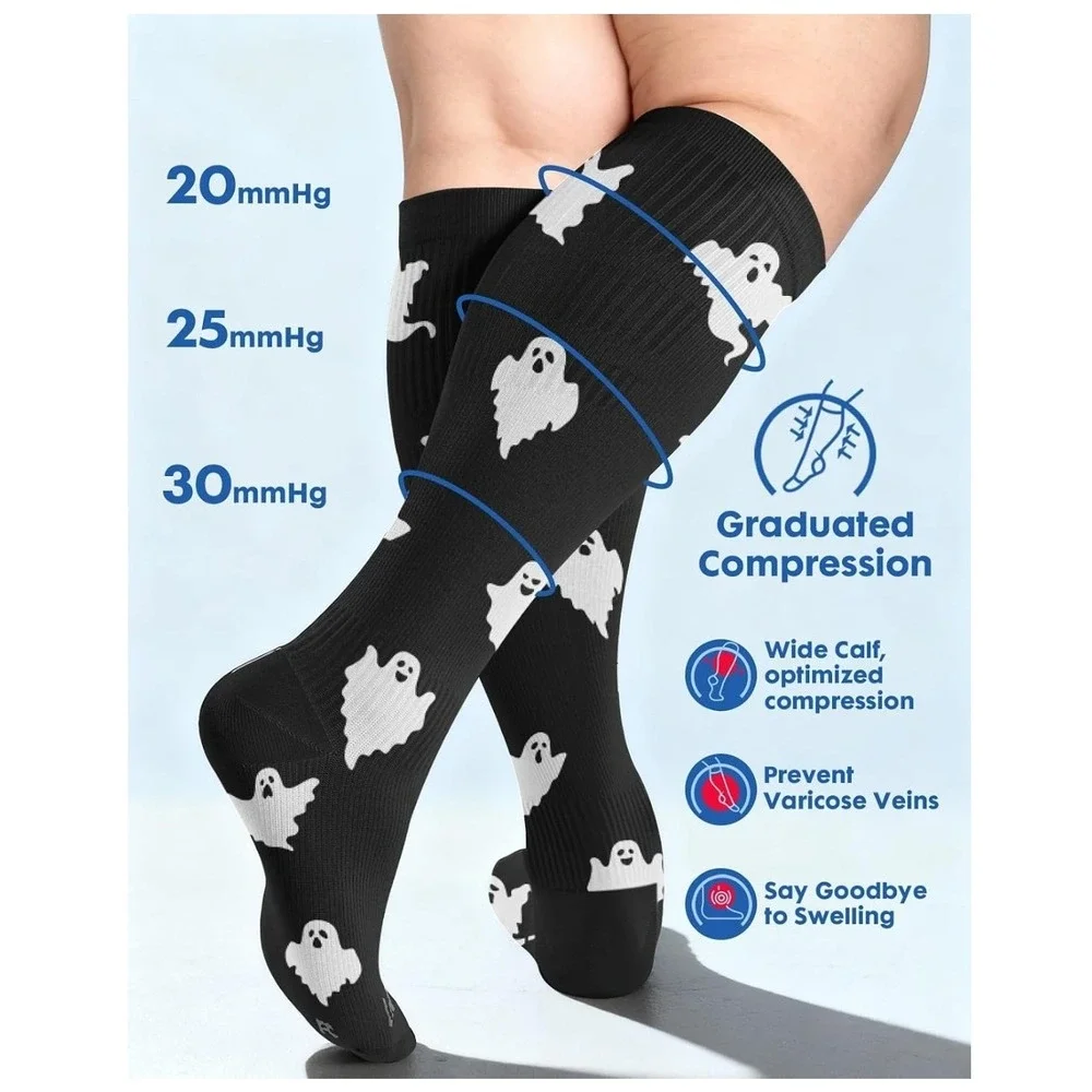 3Pair Wide Calf Compression Socks 20-30mmHg Graduated Support, Knee High 4XL
